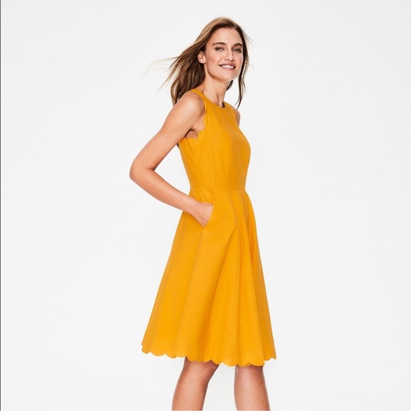 Boden Dresses & Skirts - NWT Boden Judith Dress Scalloped Yellow Ochre sz 4 Sleeveless 100% Cotton Fall